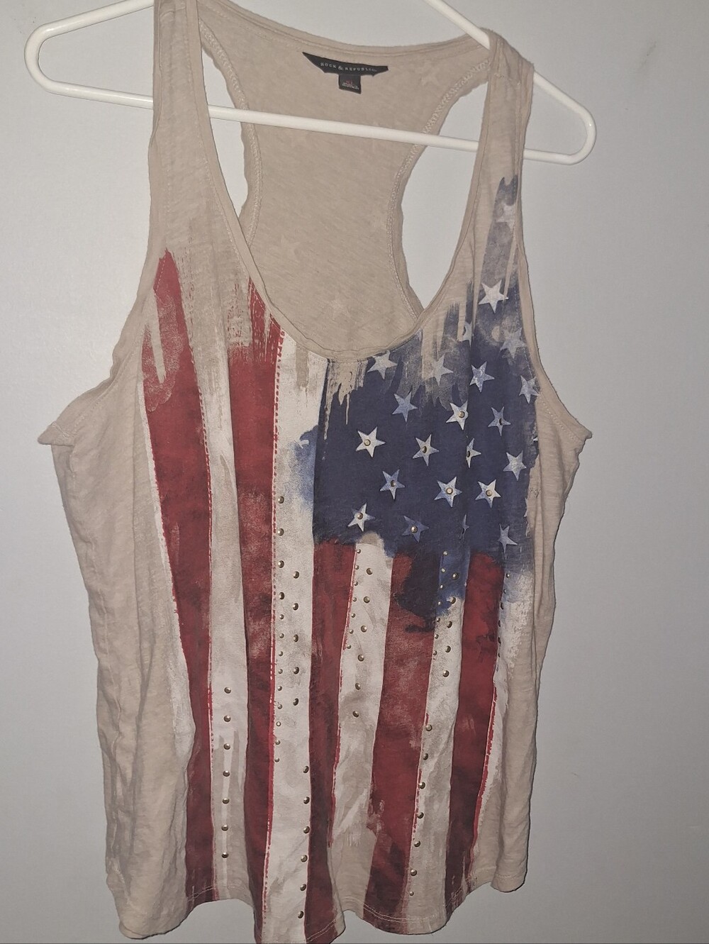 Rock & Republic American Flag Racerback Tank Top XL Patriotic USA 4th July